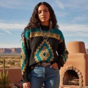 VTG Jamenits Womens Size Medium Acrylic Knitted Southwestern Aztec Sweater